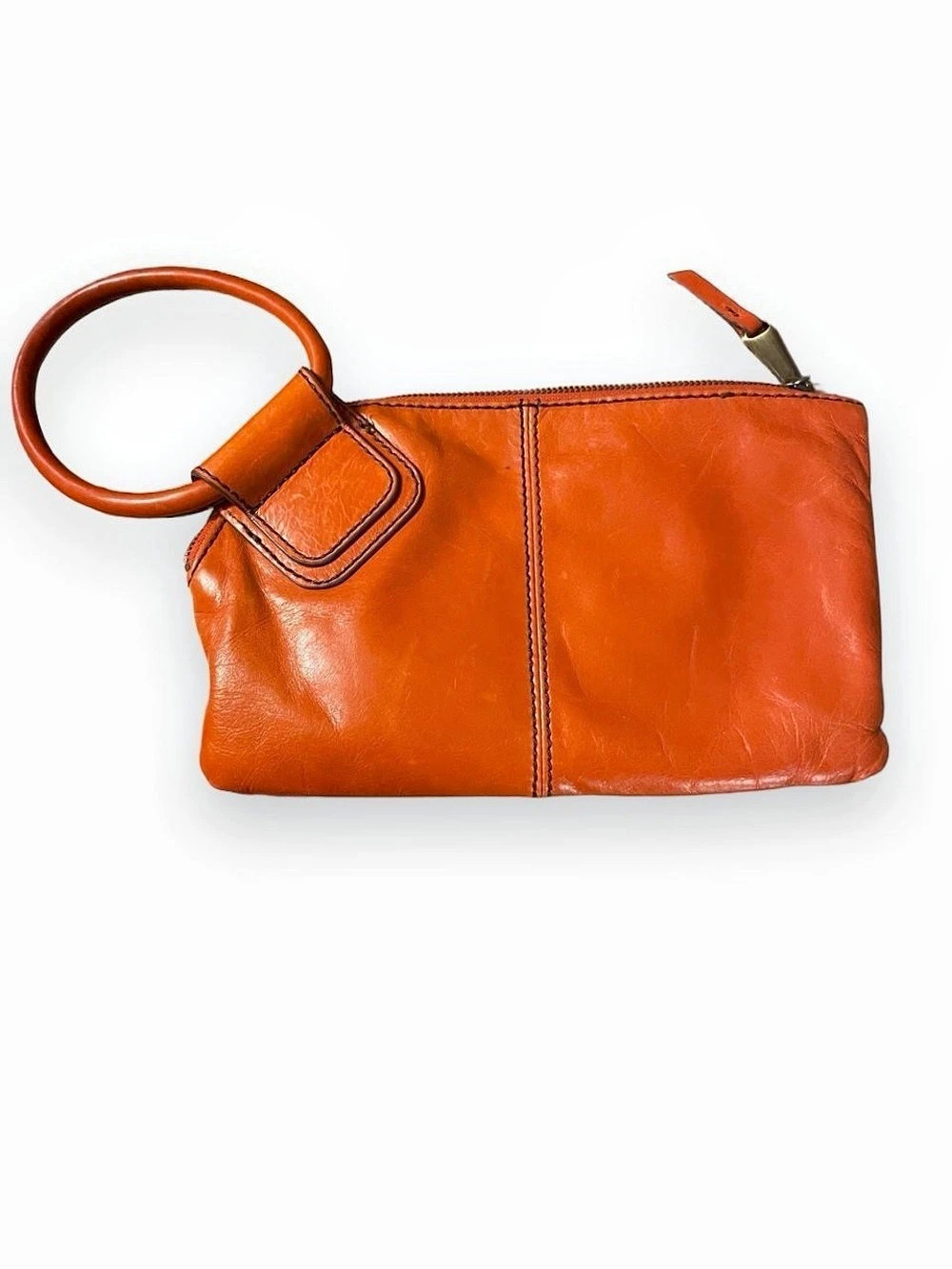 Hobo Leather Wristlet Clutch in Orange